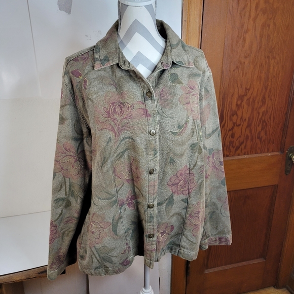 Womans Chicos Design Jade Rose Metallic Thread Jacket Button Front Size 3 - Picture 2 of 10